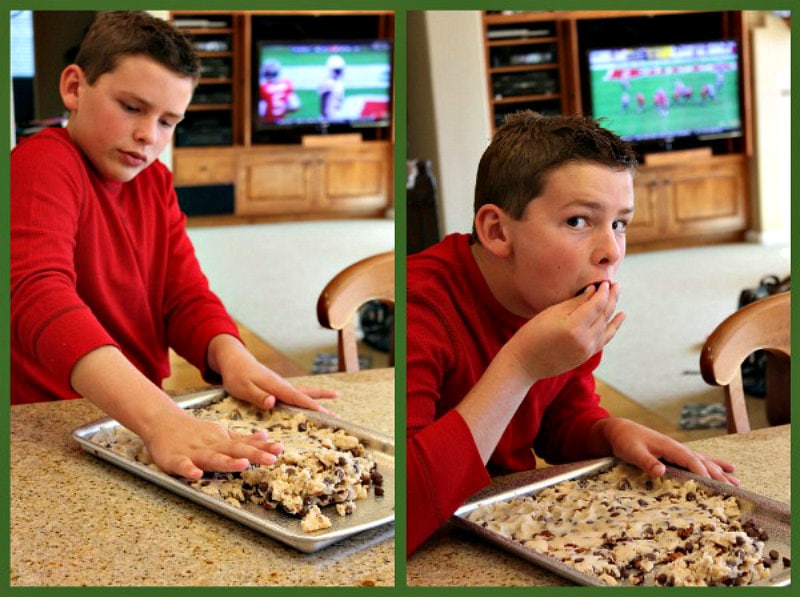 RecipeBoy making and eating Chocolate Chip Cookie Brittle