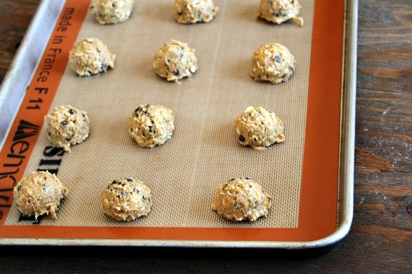 cookie dough on baking sheet ready for oven