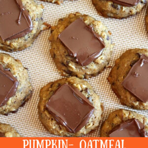 pinterest image for pumpkin oatmeal candy bar cookies