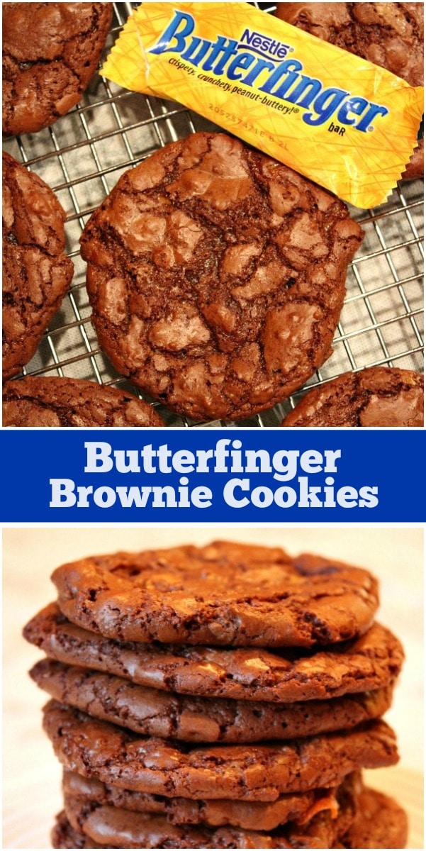 Pinterest Collage Image for Butterfinger Brownie Cookies