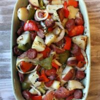 dish of sausage and potatoes