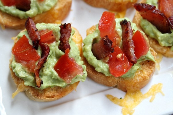 Grilled Cheese Guacamole and Bacon Bruschetta recipe from RecipeGirl.com Grilled Cheese Guacamole and Bacon Bruschetta