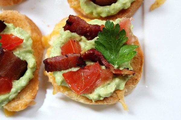 Grilled Cheese Guacamole and Bacon Bruschetta recipe from RecipeGirl.com grilled cheese guacamole and bacon bruschetta