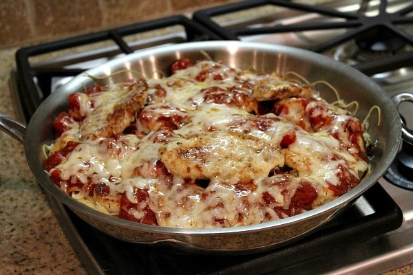 Easy Skillet Chicken Parmesan - recipe from RecipeGirl.com