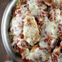 skillet chicken parmesan in a skillet