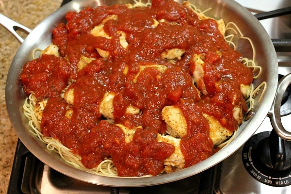 Easy Skillet Chicken Parmesan - recipe from RecipeGirl.com