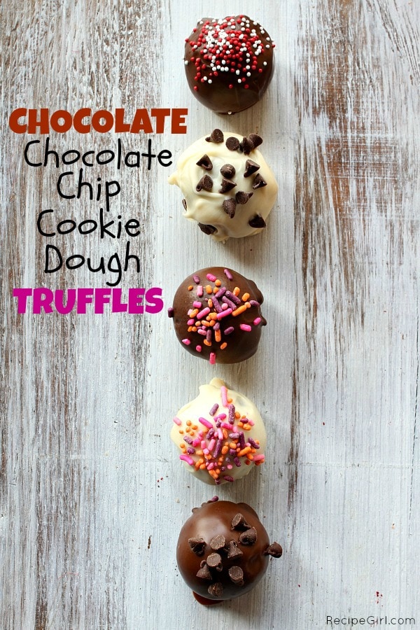 Pinterest image for Chocolate Chocolate Chip Cookie Dough Truffles