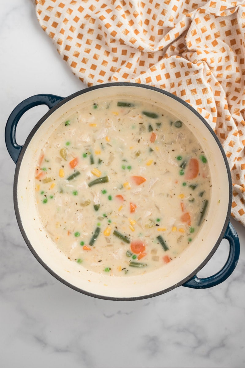 creamy chicken and rice soup in a pot