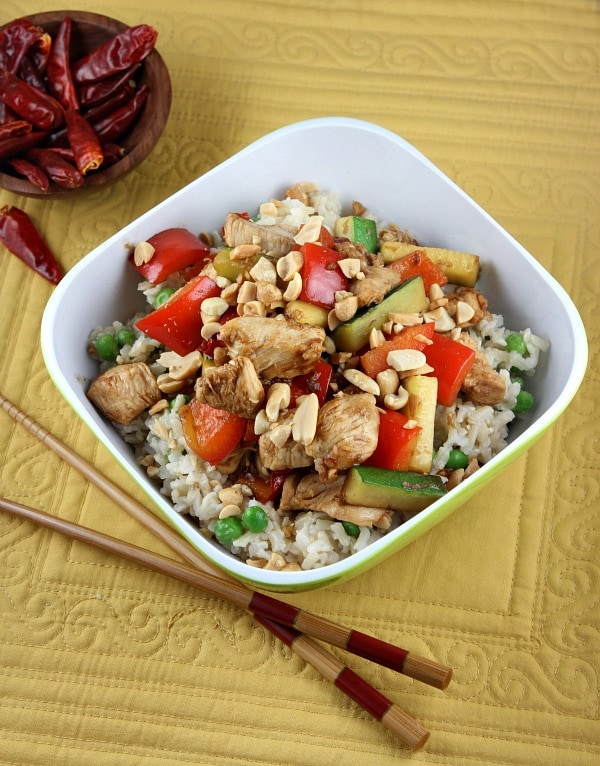 Kung Pao Chicken in a Bowl with Chopsticks