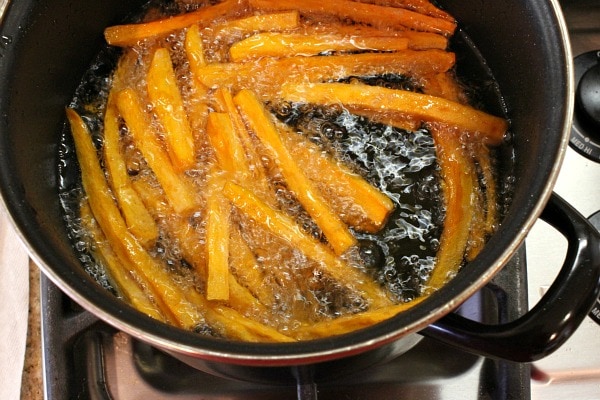 Sweet Potato Fries frying