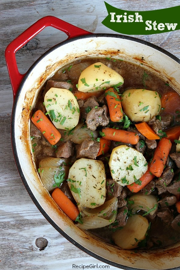 cooked Irish Stew in a red post