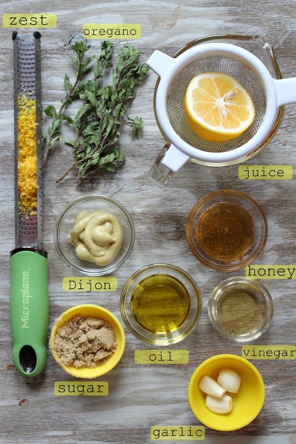 Sweet Lemon Glazed Drumsticks recipe from RecipeGirl.com #sweet #lemon #glazed #drumsticks #chicken #recipe #RecipeGirl Sweet Lemon Glazed Drumsticks Marinade ingredients displayed