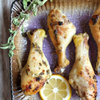 sweet lemon glazed drumsticks on a platter