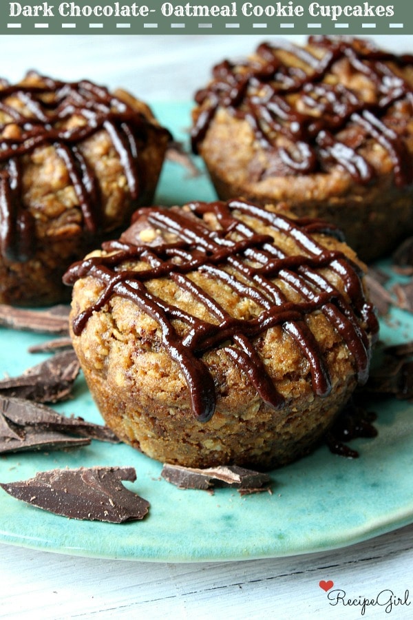 Dark Chocolate Oatmeal Cookie Cupcakes on a green plate