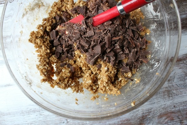 Oatmeal Cookie Dough with Chopped chocolate in bowl