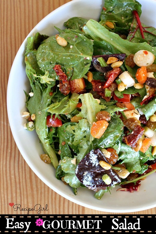 Easy Gourmet Salad recipe from RecipeGirl.com #easy #gourmet #salad #recipe #RecipeGirl Easy Gourmet Salad in bowl