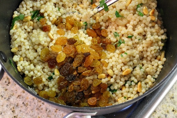 Israeli Couscous with Pine Nuts and Parsley recipe from RecipeGirl.com Israeli Couscous with Pine Nuts and Parsley and raisins
