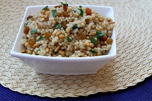 Israeli Couscous with Pine Nuts and Parsley recipe from RecipeGirl.com Israeli Couscous with Pine Nuts and Parsley in dish