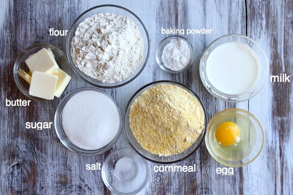 Ingredients displayed in glass bowls for cobbler topping