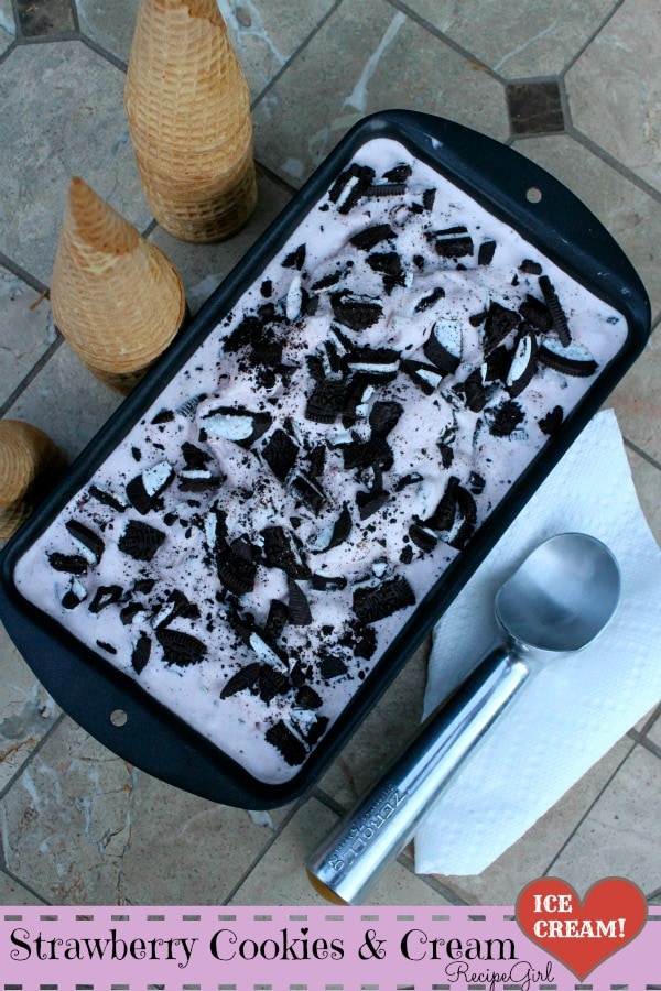 Strawberry Cookies and Cream Ice Cream - RecipeGirl.com