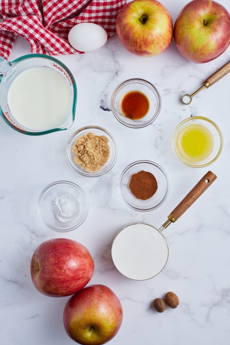ingredients displayed for making apple pie pancakes