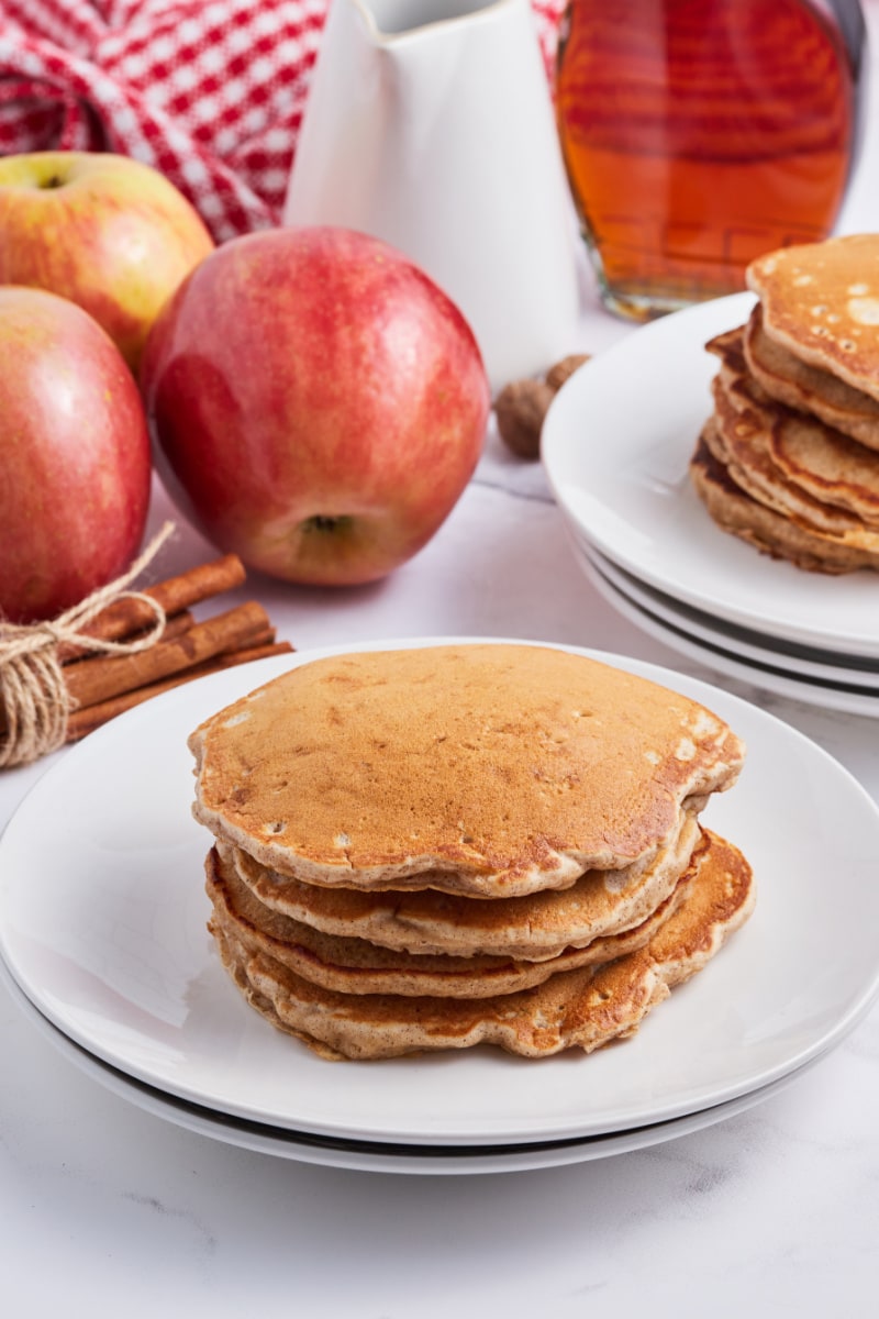 stack of pancakes on a white plate