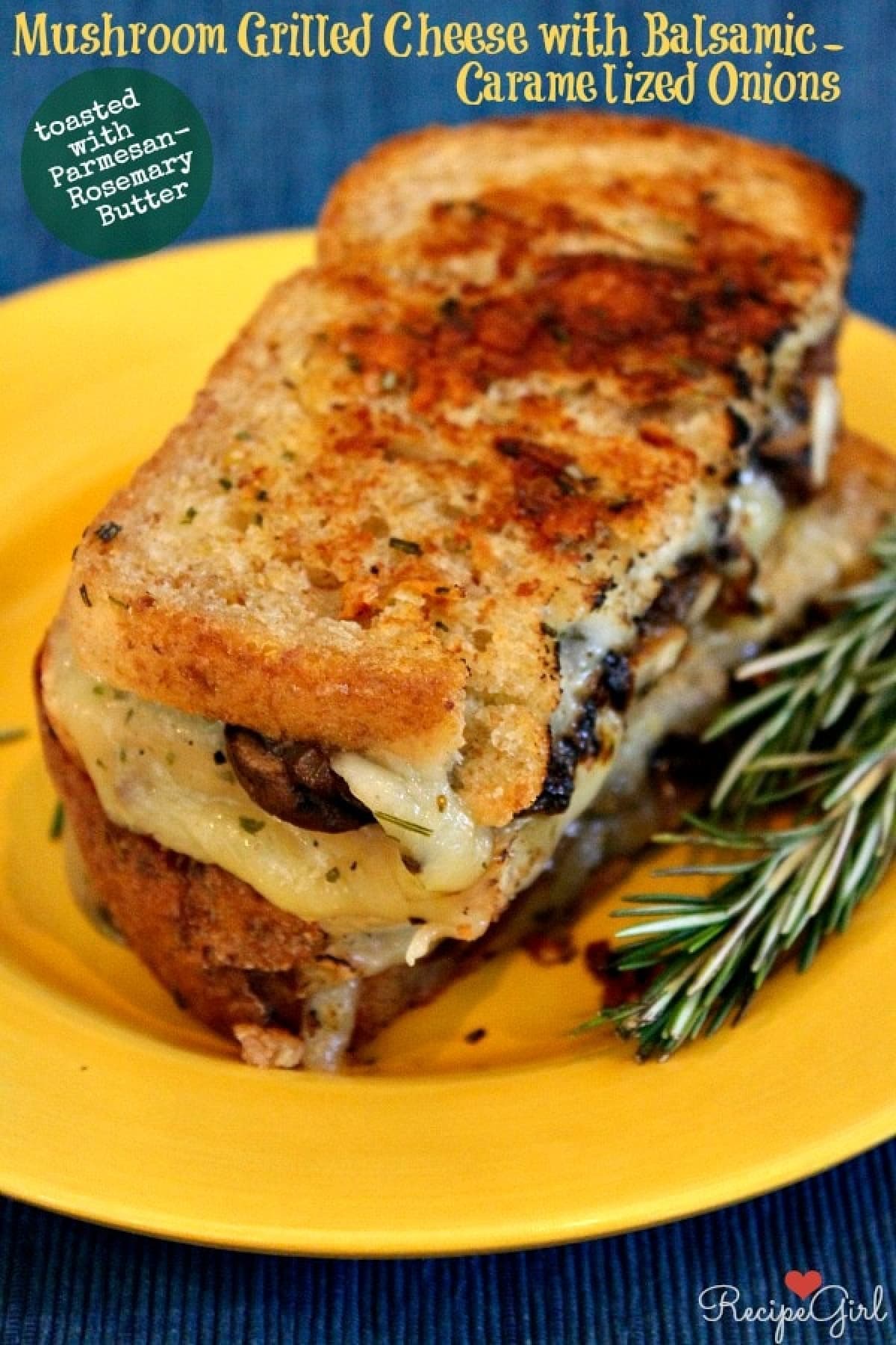 Mushroom Grilled Cheese on a yellow plate
