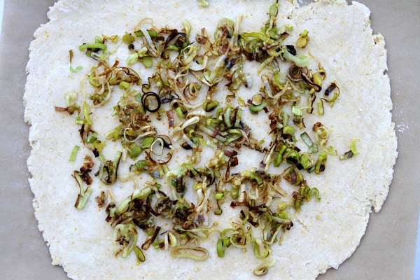 Sauteed Green Onions on Rolled Out Dough