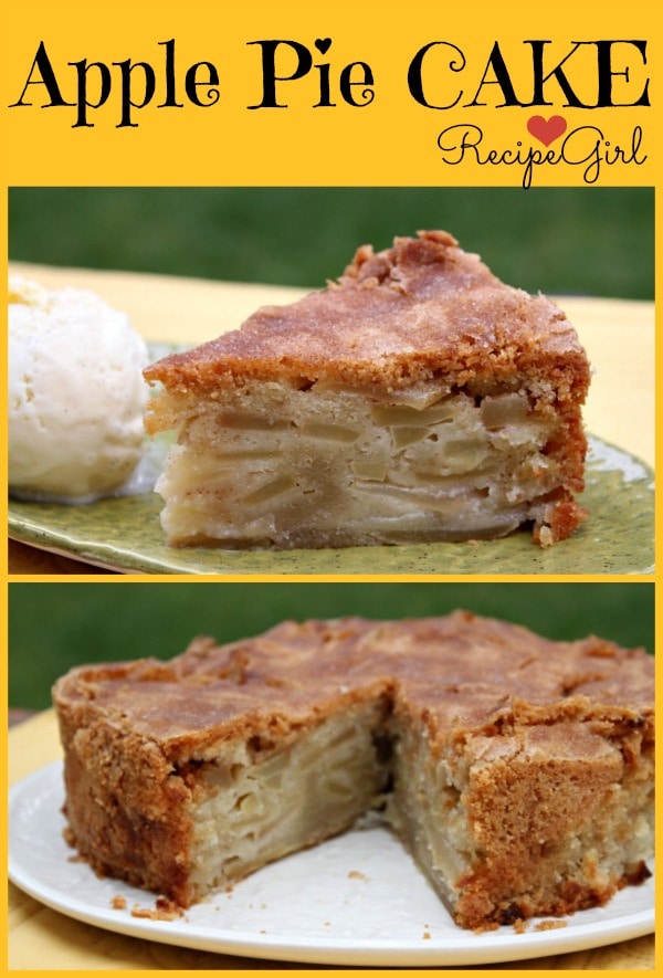 Cinnamon Apple Pie Cake recipe from RecipeGirl.com #cinnamon #apple #pie #applepie #cake #applecake #recipe #RecipeGirl Apple Pie Cake Recipe