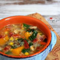 vegetable and chicken soup in a bowl