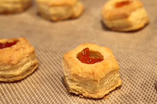 Apricot Puff Pastry appetizers on baking sheet