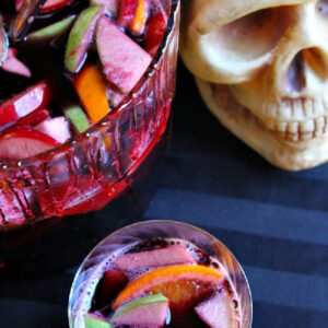 halloween sangria in punch bowl and glass