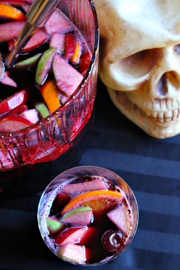 Halloween Sangria in bowl and glass