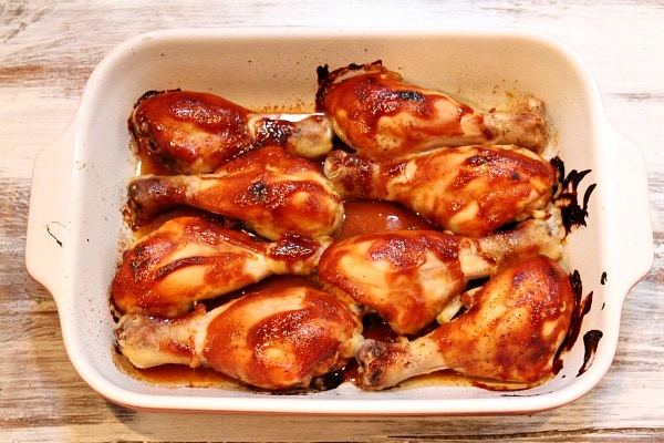 Hoisin Chicken Drumsticks recipe from RecipeGirl.com Hoisin Chicken Drumsticks in pan