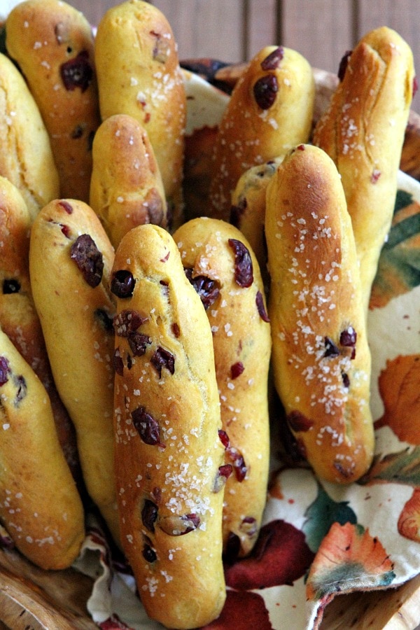 Pumpkin- Cranberry Breadsticks - RecipeGirl.com