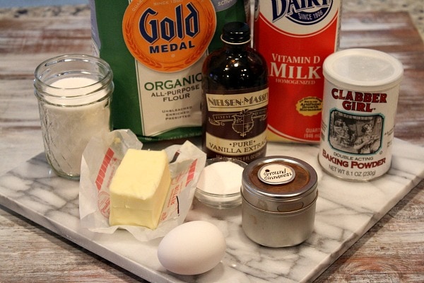 Ingredients displayed for making Cinnamon Roll Muffins 