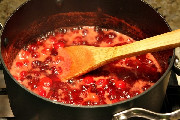 making Cranberry Sauce in a pan 