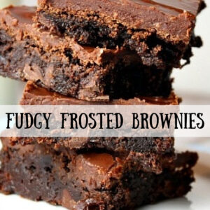 pinterest image for fudgy frosted brownies