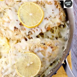 pinterest image for lemon chicken parmesan