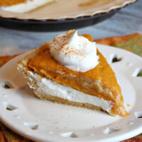 slice of pumpkin pie on a white plate