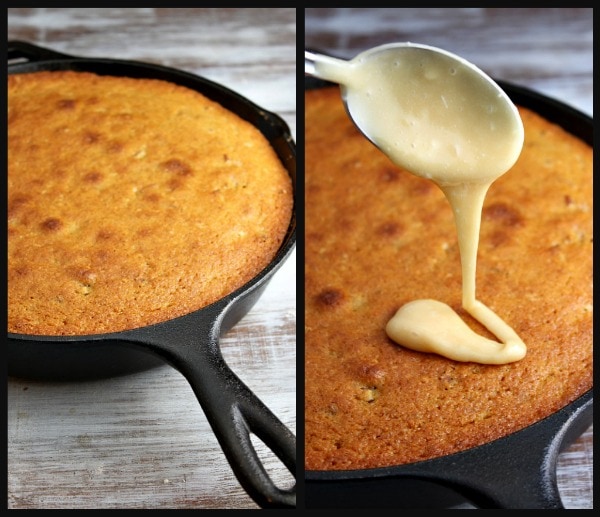 Pumpkin Pecan Skillet Cake drizzled with Salted Butterscotch Glaze 