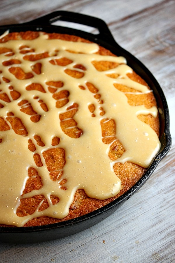 Pumpkin Pecan Skillet Cake with Salted Butterscotch Glaze 