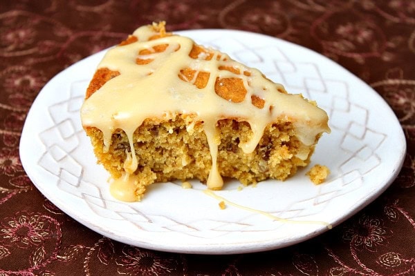 Pumpkin Pecan Skillet Cake with Salted Butterscotch Glaze