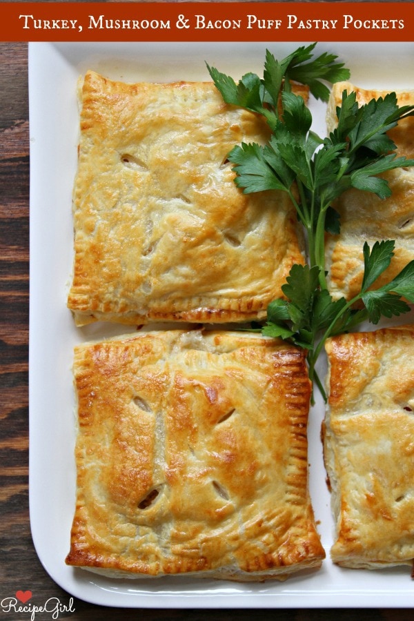 Turkey, Mushroom and Bacon Puff Pastry Pockets - RecipeGirl.com