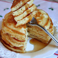 fork full of eggnog pancakes