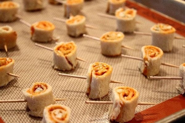 Blue Cheese Buffalo Bites on a baking sheet