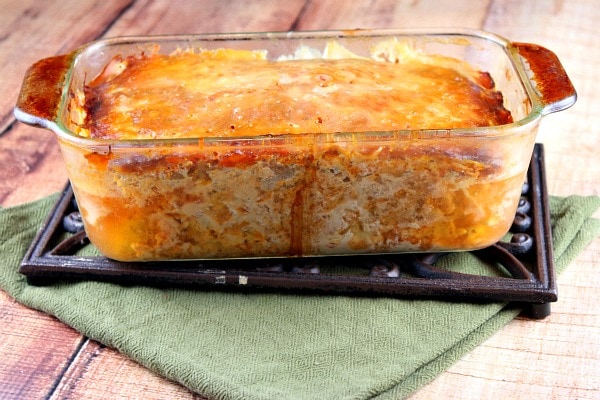 Chicken Parmesan Meatloaf recipe from RecipeGirl.com Chicken Parmesan Meatloaf in pan
