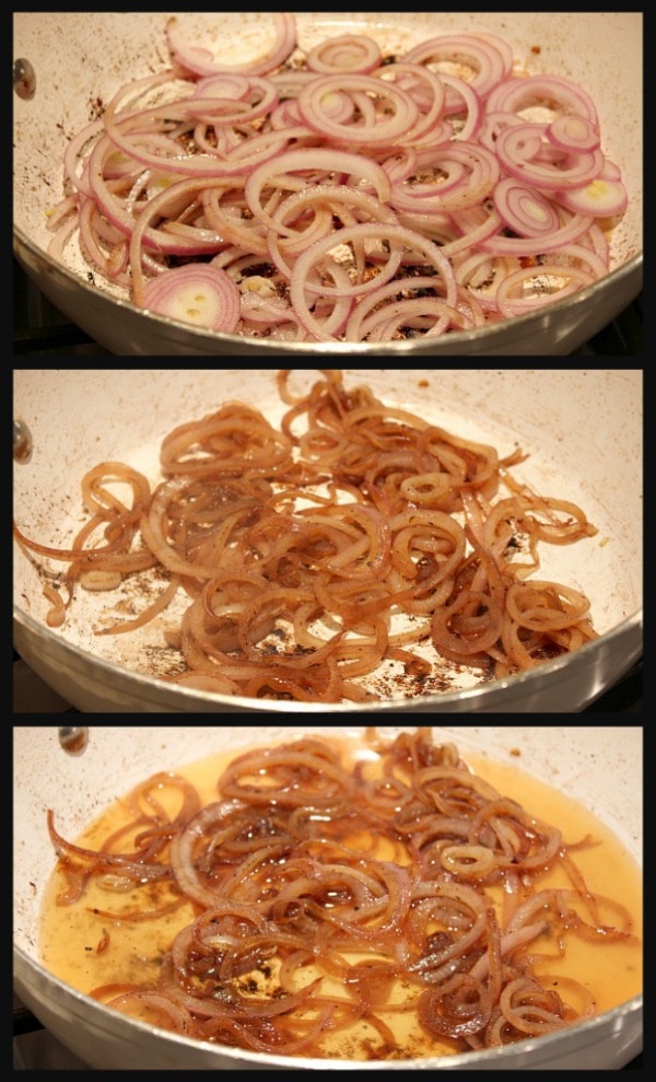 Chicken with Apples and Cider recipe from RecipeGirl.com Chicken with Apples and Cider caramelizing onions