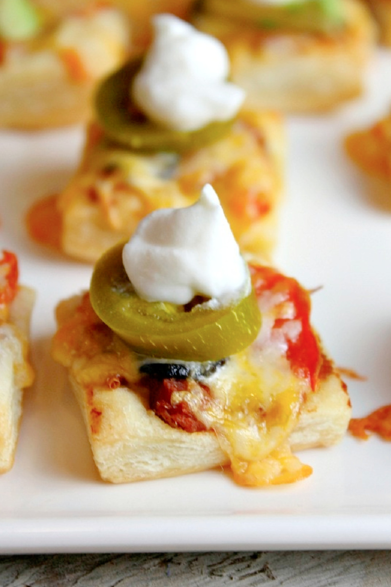 Puff Pastry Nachos on platter