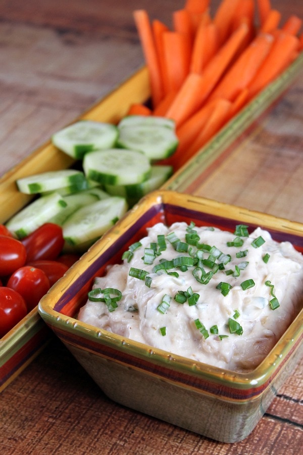 Triple Onion Dip served with vegetables